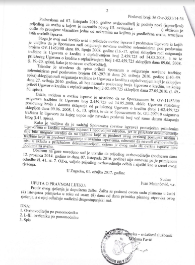 POSOJILNICA - DRUGA STRANA - NEDOPUŠTENOST OVRHE
