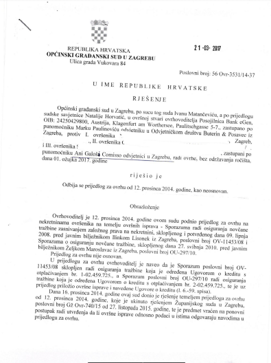 POSOJILNICA - PRVA STRANA - NEDOPUŠTENOST OVRHE