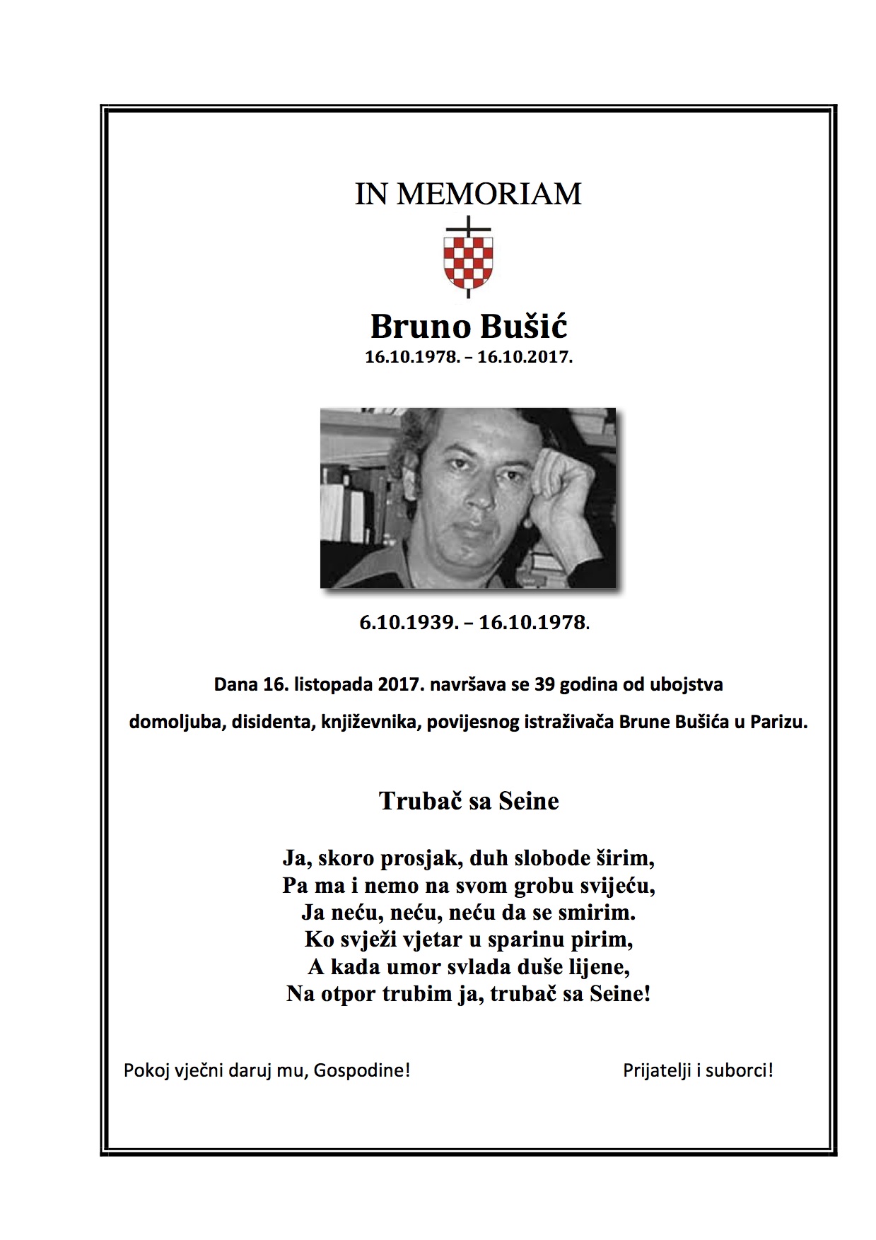 IN MEMORIAM Bruno Bušić - 2017